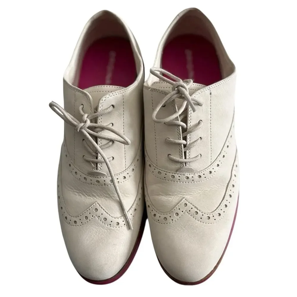 Cole Haan ZeroGrand Oxford Shoes Women 10 White Suede Pink Sole Lace Up Wingtip - Picture 8 of 12